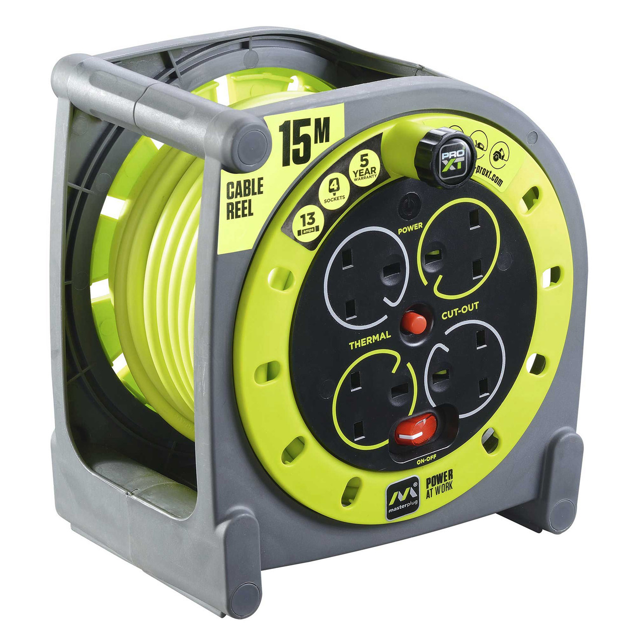 Masterplug 15m 240v 4 socket extension reel